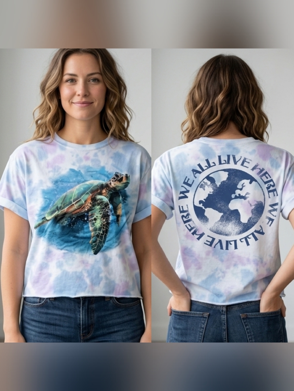 Mighty Fine "We All Live Here" Sea Turtle Tie-Dye Tee